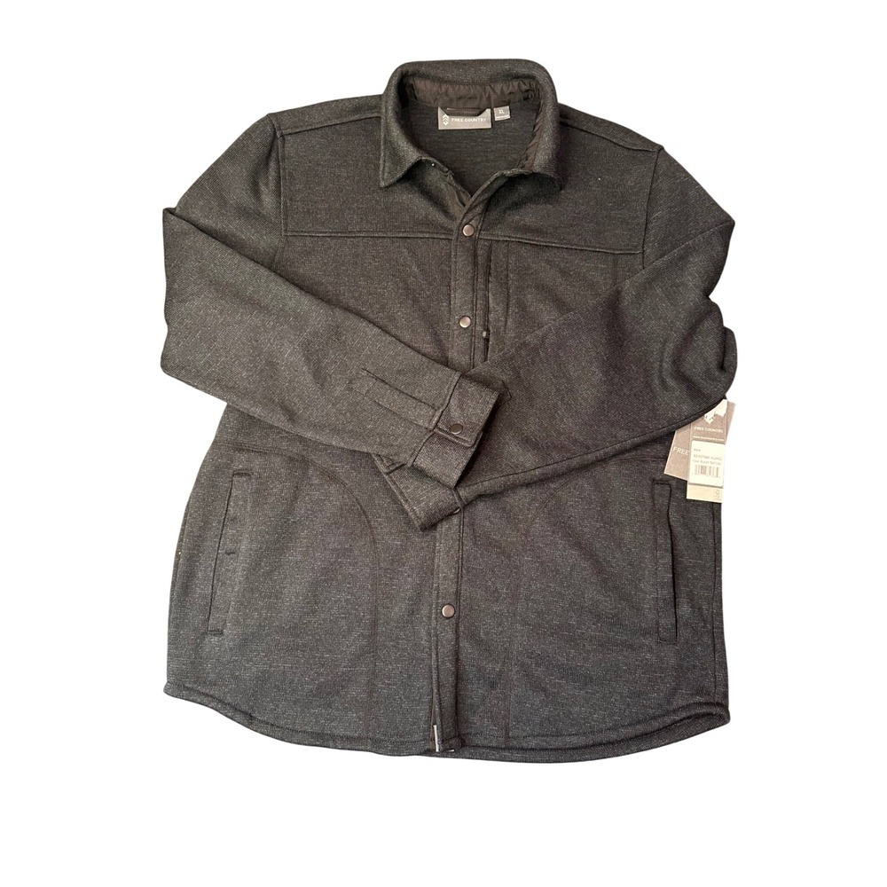 Free Country Mens XL Black Texture Fleece Lined Snap Front Shirt Jacket